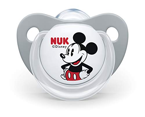 NUK 10176213 Disney Mickey Mouse Trendline - Chupete (silicona, 6-18 meses, sin BPA, 2 unidades), color gris