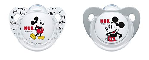 NUK 10176213 Disney Mickey Mouse Trendline - Chupete (silicona, 6-18 meses, sin BPA, 2 unidades), color gris