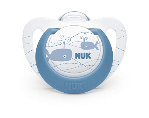 NUK 10177124 Genius Color - Chupete de silicona (forma adaptada a la mandíbula, 18-36 meses, 2 unidades), color azul y verde