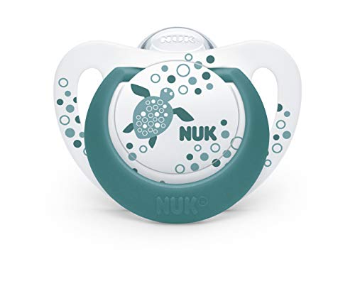 NUK 10177124 Genius Color - Chupete de silicona (forma adaptada a la mandíbula, 18-36 meses, 2 unidades), color azul y verde