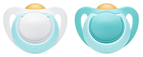 Nuk Genius - Chupete de látex, forma ortodóntica, libre de BPA, 2 unidades azul azul y blanco Talla:1 (0-6 meses)
