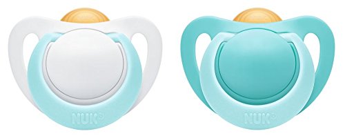 Nuk Genius - Chupete de látex, forma ortodóntica, libre de BPA, 2 unidades azul azul y blanco Talla:1 (0-6 meses)