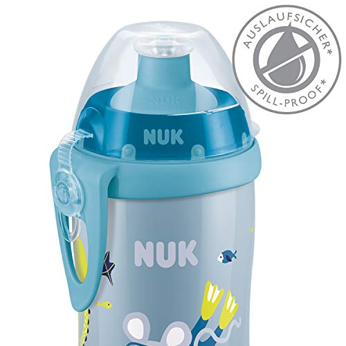 NUK Junior Cup taza aprendizaje, boquilla retráctil con clip y tapa protectora, sin-BPA, 300 ml, azul