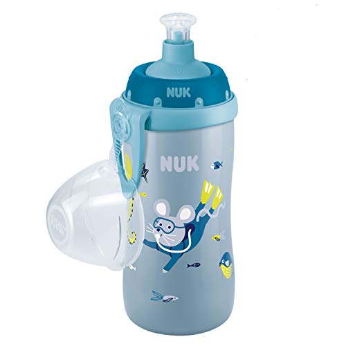 NUK Junior Cup taza aprendizaje, boquilla retráctil con clip y tapa protectora, sin-BPA, 300 ml, azul