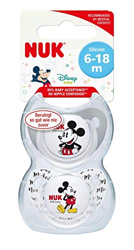 Nuk Mickey & Minnie - Chupetes fisiológicos de silicona T2, 6 - 18 meses, paquete de 2 [modelos surtidos]