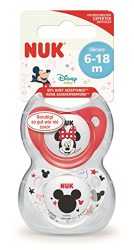 Nuk Mickey & Minnie - Chupetes fisiológicos de silicona T2, 6 - 18 meses, paquete de 2 [modelos surtidos]