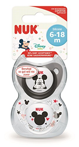 Nuk Mickey & Minnie - Chupetes fisiológicos de silicona T2, 6 - 18 meses, paquete de 2 [modelos surtidos]