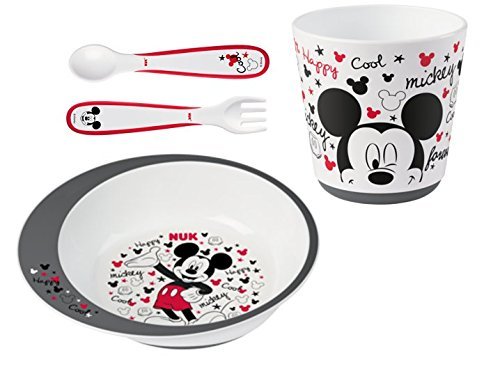 Nuk Mickey Mouse - Set de Vajilla para Niños (9+ meses) con Plato, Vaso , Cuchara y Tenedor
