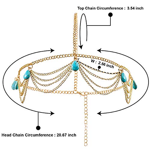 Nuluxi Cadena de Cabeza Turquesa para Niñas Metal Joyas para el Pelo con Borlas Turquesa Metal Diadema para Mujeres Diseño Unique y Moderno Accesorios para el Cabello para Mujeres y Niñas (4 Piezas)