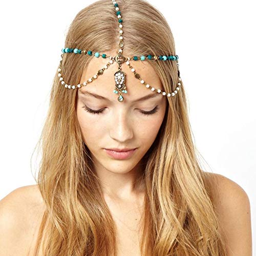 Nuluxi Cadena de Cabeza Turquesa para Niñas Metal Joyas para el Pelo con Borlas Turquesa Metal Diadema para Mujeres Diseño Unique y Moderno Accesorios para el Cabello para Mujeres y Niñas (4 Piezas)