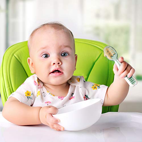 NumNum PreCucharas de Aprendizaje para Bebés | Juego de 2 cucharas de Silicona (Etapa 1 + Etapa 2) | #1 Recomendada por nutricionistas y expertos Baby Led Weaning |Ideal BLW (Gris/Verde)