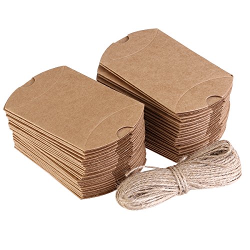 NUOLUX Kraft Vintage Boxes Brown Shabby Rústico Wrapping Gift Candy Boxes con la boda de la cuerda Favor Pack de 50