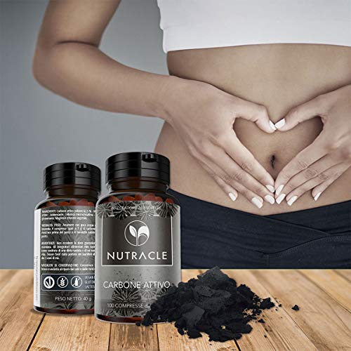 NUTRACLE - 100 Tabletas de Carbón Vegetal Activado de 500 mg | Elimina gases intestinales, Combate la Inflamación del Vientre y el Meteorismo