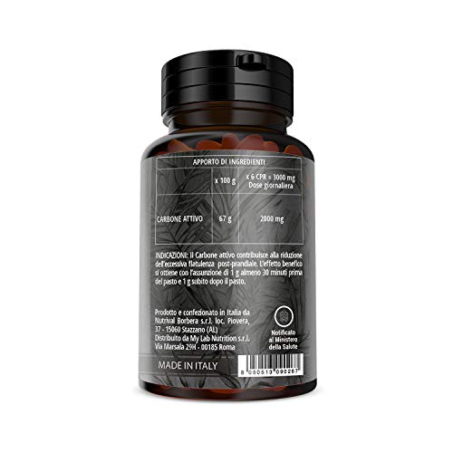 NUTRACLE - 100 Tabletas de Carbón Vegetal Activado de 500 mg | Elimina gases intestinales, Combate la Inflamación del Vientre y el Meteorismo