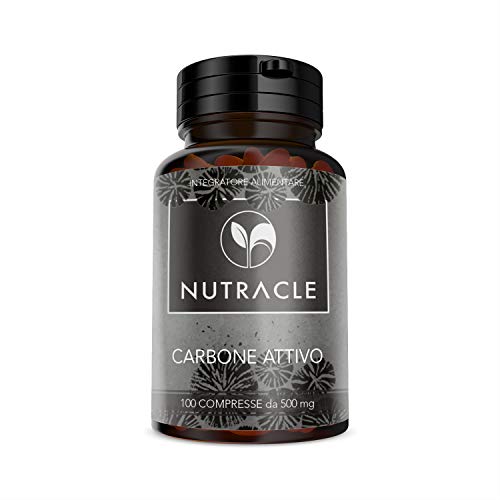 NUTRACLE - 100 Tabletas de Carbón Vegetal Activado de 500 mg | Elimina gases intestinales, Combate la Inflamación del Vientre y el Meteorismo