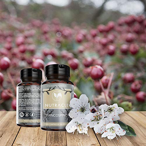 NUTRACLE - 100 tabletas de Crataegus monogyna (espino organico) de 400mg - Remedio natural contra el estrés, Ayuda a normalizar la presión arterial