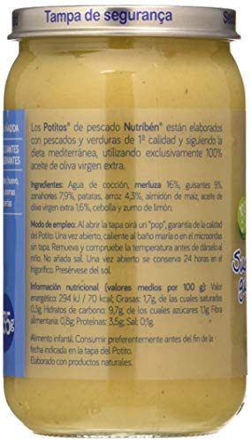 Nutribén 8430094313328 Potitos Suprema de Merluza con Guisantes y Zanahorias desde los 6 Meses 235 g, 1 Unidad