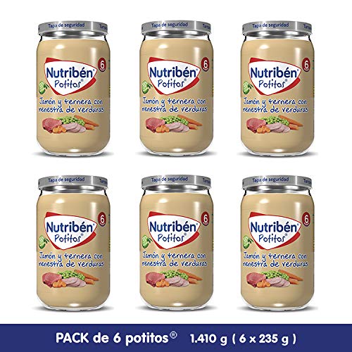Nutribén Potitos De Jamón, Ternera y Verduras Desde Los 6 Meses Pack de 6 x 235gr. 6 Unidades 235 g