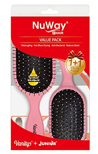 NuWay 4Hair! Pro 2 piece brush-set for All Hair Types! (Detangles Thin, Fine, Thick, Wet, Curly, and Natural hair) - Reduced Static! - Hair Dryer Safe! (Pink)
