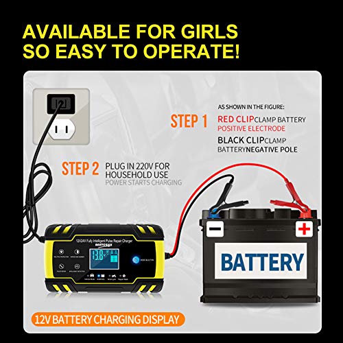 NWOUIIAY Cargador de Batería 8A 12V/4A 24V Mantenimiento Automático Inteligente con Múltiples Protecciones para Coche Moto ATV RV Barco