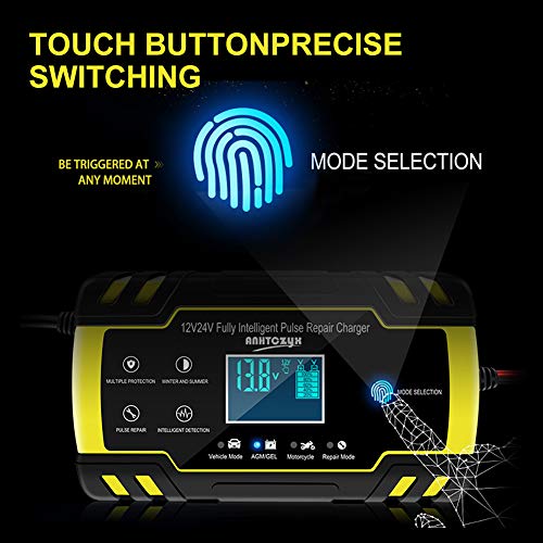 NWOUIIAY Cargador de Batería 8A 12V/4A 24V Mantenimiento Automático Inteligente con Múltiples Protecciones para Coche Moto ATV RV Barco