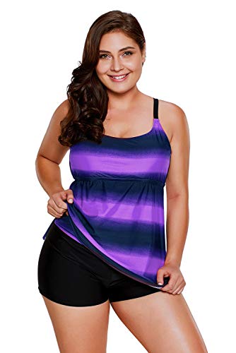 NXY De las Mujeres Trajes de baño Set Tankini con Pantalones Cortos 2 Piezas Traje de baño Ajustable Correas Rayas Color Block Trajes de baño(S-XXXXL)