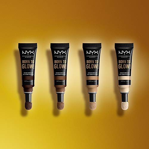 NYX Professional Makeup Corrector de Maquillaje Born to Glow Radiant Concealer, Reduce las Ojeras, Resalta e ilumina tu Mirada, Fórmula Vegana, Tono: Light Ivory