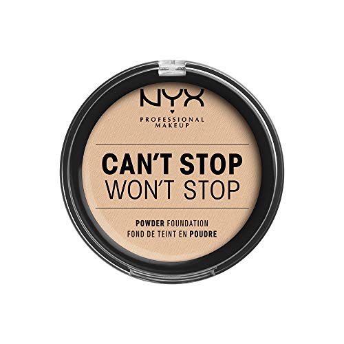 NYX Professional Makeup Polvos de sol Can't Stop Won't Stop Full Coverage Powder Foundation, Acabado mate, Control de brillos, Larga duración, Fórmula vegana, Tono: Vanilla