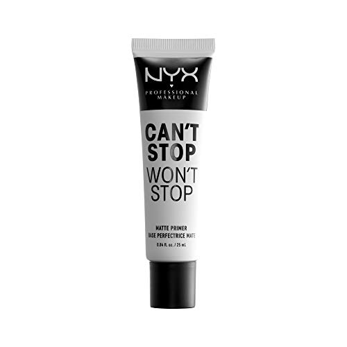 NYX Professional Makeup Prebase de maquillaje Can't Stop Won't Stop Matte Primer, Aspecto liso y suave, Transparente, Fórmula ligera, Control de brillos, Fórmula vegana
