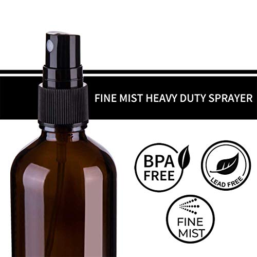 O-Kinee Spray de Vidrio ámbar 8 pcs Botella de Vidrio ámbar Vacía con Pulverizador Negro de Niebla Fina Vacía para Aromaterapia,Primeros Auxilios,Tamaño de Viaje,Líquidos Químicos (100ml)