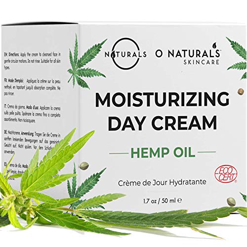 O Naturals Crema Hidratante Facial Mujer Hombre Crema de Día. Cara Cuello Escote. Crema Anti arrugas con Aceite de Hemp. Revive la Piel Seca, Omega 3, Vitamina E, Acido Hialuronico y Colágeno. 50gr.