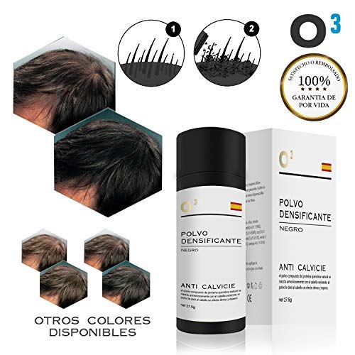 O³ Fibras Capilares Negro 27,5 Gramos Para Caida Del Cabello – Keratin Fibers 100% Natural Para Disimular Calvicie Al Instante| Maquillaje Capilar Para Hombres Y Mujeres