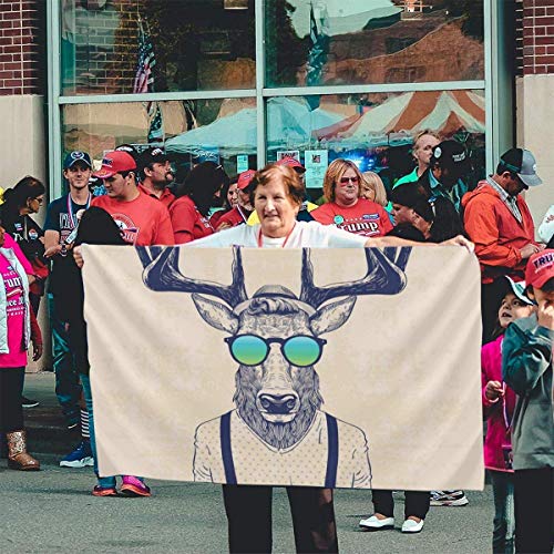 Oaqueen Banderas, Premium Bandiera Cool Deer Glasses Single Sided Colorful Polyester Bandiera Banner for Outdoor Home Garden Decor