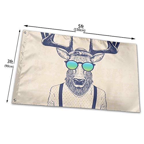 Oaqueen Banderas, Premium Bandiera Cool Deer Glasses Single Sided Colorful Polyester Bandiera Banner for Outdoor Home Garden Decor