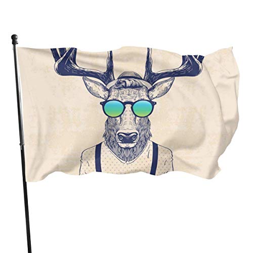 Oaqueen Banderas, Premium Bandiera Cool Deer Glasses Single Sided Colorful Polyester Bandiera Banner for Outdoor Home Garden Decor
