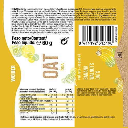 OAT BAR Sabor Plátano, barrita de avena sin aceite de palma, 60 g