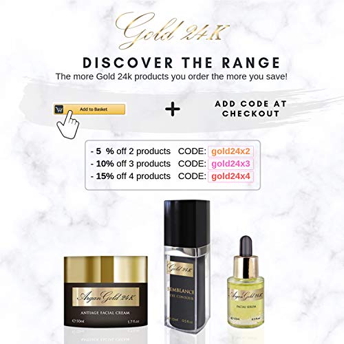 OCEAN D’ARGÁN - Serum Facial 24K. La mejor solución para hidratar y reducir líneas de expresión, arrugas y acné. Aceite de Argán, Sacha Inchi y Geranio de Egipto, Fabricado en España.