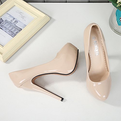 OCHENTA - Zapatos de tacón alto de punta redonda con plataforma oculta para mujer., color Beige, talla 40.5 EU