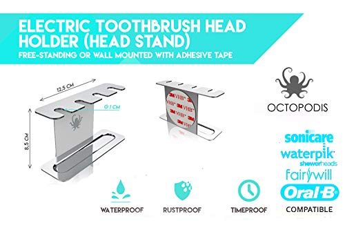 Octopodis – Portacabezales para cepillos de dientes eléctricos, acero inoxidable, compatible con Oral B Braun, Sonicare, Waterpik, fijación por medio de adhesivo o instalación libre