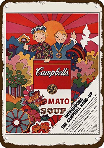 Odeletqweenry Cartel de Aluminio 18 x 25 cm, réplica de Metal de Estilo Vintage de Campell Tomato Soup de 1968, Psychedelic 60