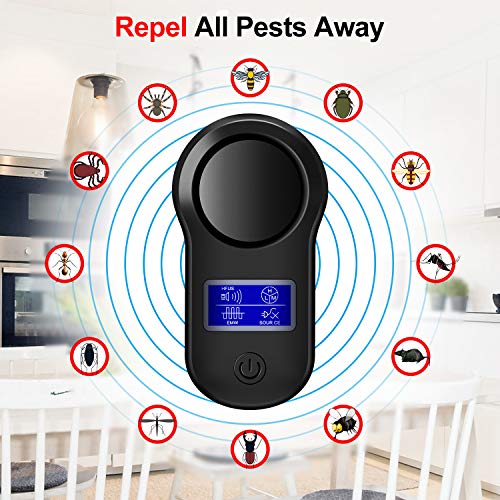 ODLICNO Repelente Ultrasónico, Control Ultrasónico de Plagas, Plugin de Control Interior para Repeler Araña, Pulga, Mosquitos, Hormigas, Cucarachas, Mosca,No-Tóxicos