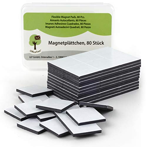 OfficeTree® - 80 láminas de imán, 20 x 20 mm, autoadhesivas para una imantación fiable de carteles, fotos o papel, fuerza de adhesión extra fuerte en pizarras blancas imantadas, color negro
