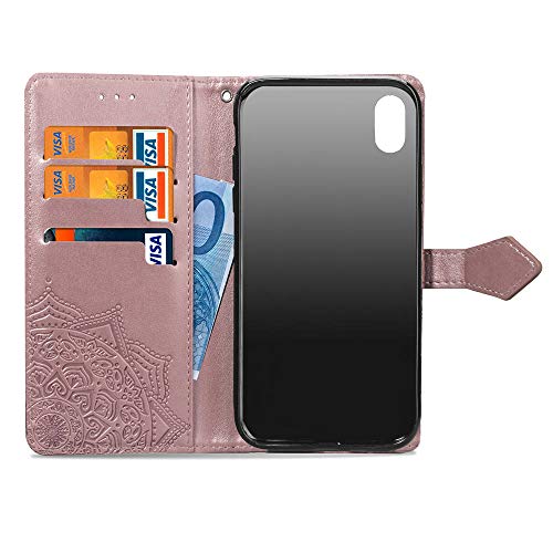 Oihxse Funda con Xiaomi Redmi 7, Cuero PU Billetera Cierre Magnético Flip Libro Folio Tapa Carcasa Relieve Soporte Plegable Ranuras para Tarjetas Protección Caso(Oro Rosa)