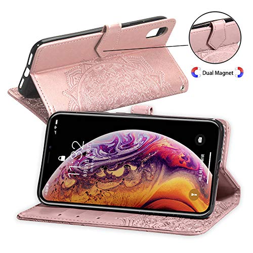 Oihxse Funda con Xiaomi Redmi 7, Cuero PU Billetera Cierre Magnético Flip Libro Folio Tapa Carcasa Relieve Soporte Plegable Ranuras para Tarjetas Protección Caso(Oro Rosa)