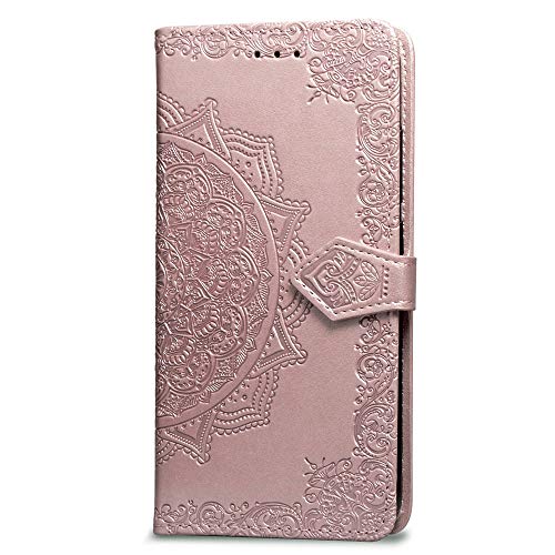 Oihxse Funda con Xiaomi Redmi 7, Cuero PU Billetera Cierre Magnético Flip Libro Folio Tapa Carcasa Relieve Soporte Plegable Ranuras para Tarjetas Protección Caso(Oro Rosa)