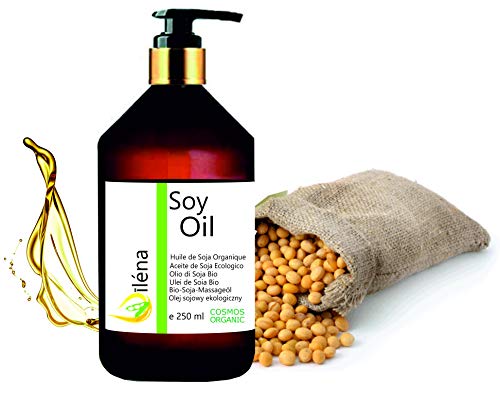 Oïléna Aceite de masaje de Soja BIO, Aceite Ecologico Corporal para masajes y anticelulitico Prensado en frio, Vegan, 100% Puro Ligero, Suave Hidratante (250 ml)