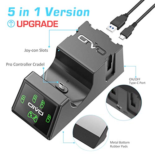 OIVO Base de Carga para Nintendo Switch Joy-con e Mandos, Soporte Carga 5 en 1 Cargador para Nintendo Switch con Indicador LED