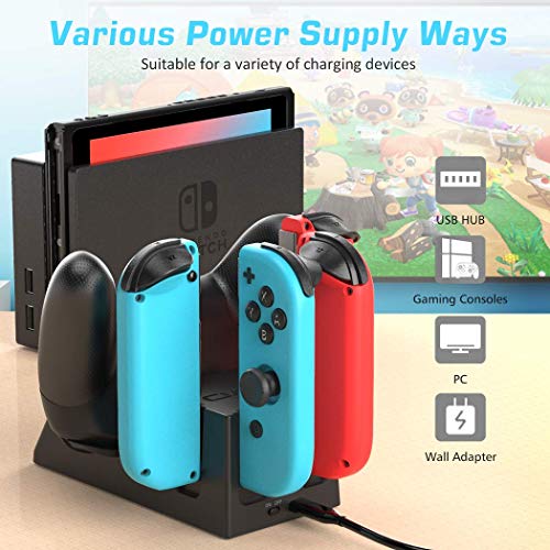 OIVO Base de Carga para Nintendo Switch Joy-con e Mandos, Soporte Carga 5 en 1 Cargador para Nintendo Switch con Indicador LED