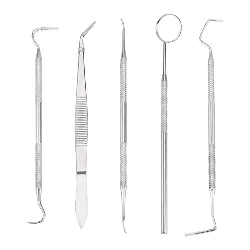 OKBY Kit de Dentista - Juego de Herramientas de Dentista de Acero Inoxidable Profesional de 5 Piezas, Kit de Limpieza de higiene Dental