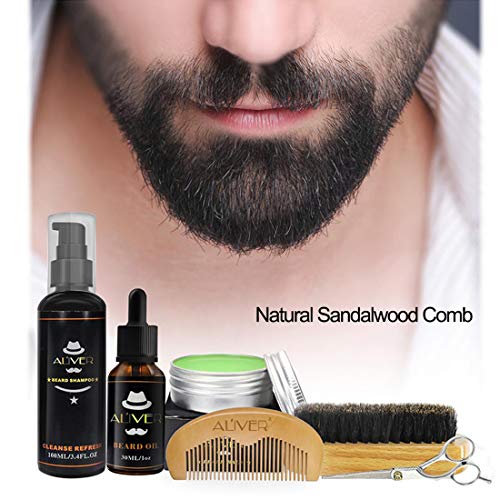 OKEEY Kit Barba Cuidado, Set De Regalo ORIGINAL Con 100ml Acondicionador Barba, Aceite Barba, Balsamo Barba, Cepillo Barba, Peine Barba, Tijeras Barba Para Hombre Barba Crecimiento, Limpieza y Belleza